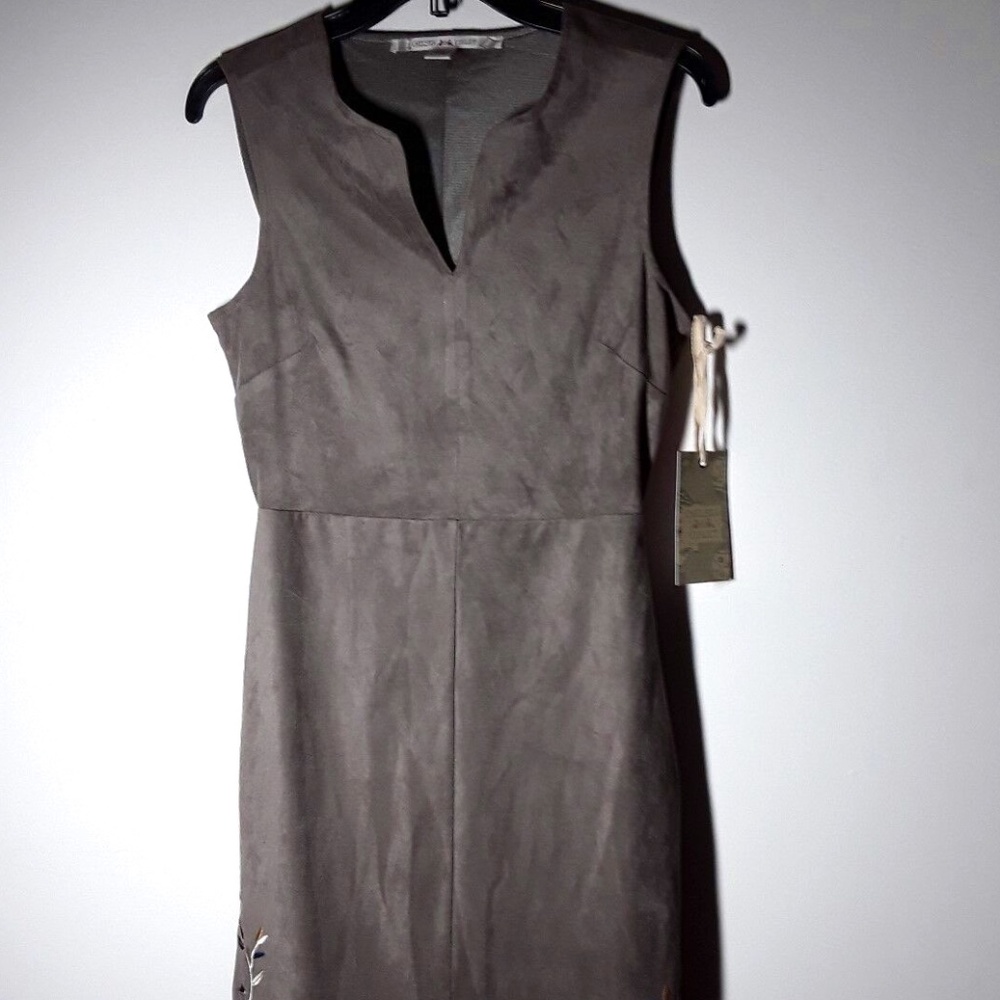 Chelsea and Violet Warm Grey Dress with Cut Outs Slits Embroidery Size XS